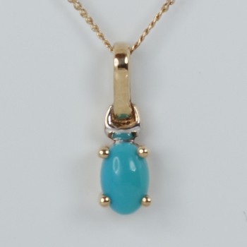 9ct Gold Oval Turquoise Pendant and Chain